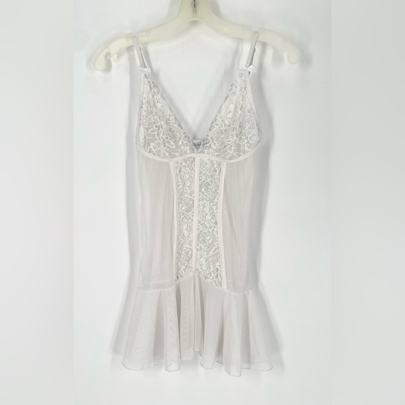 2FOR$30 Coquette Brand White Mesh Sheer Lacey Babydoll Lingerie - Picture 1 of 8